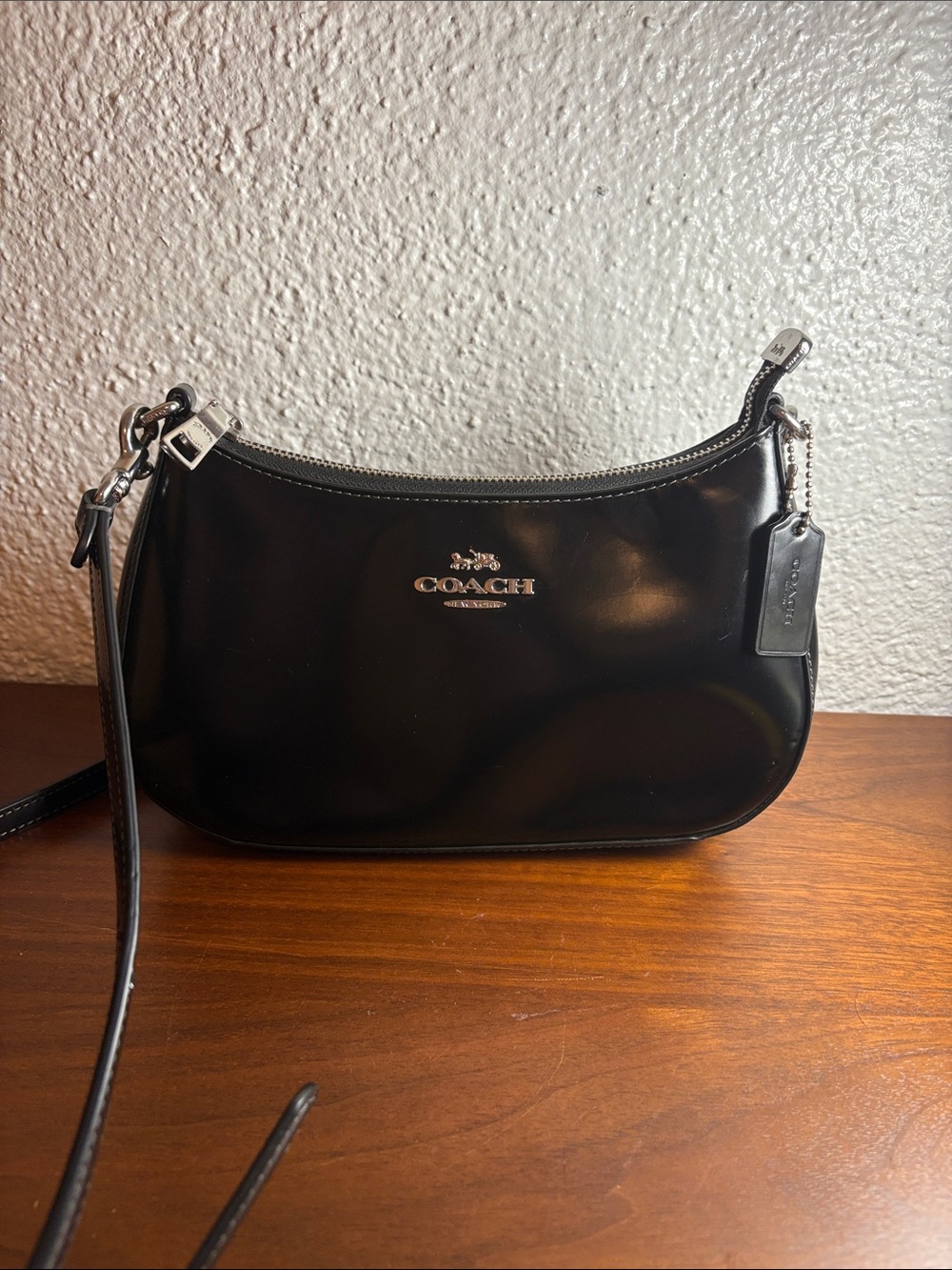 Coach Teri Shoulder Bag Crossbody In Spazzolato Leather Silver/Black CV938